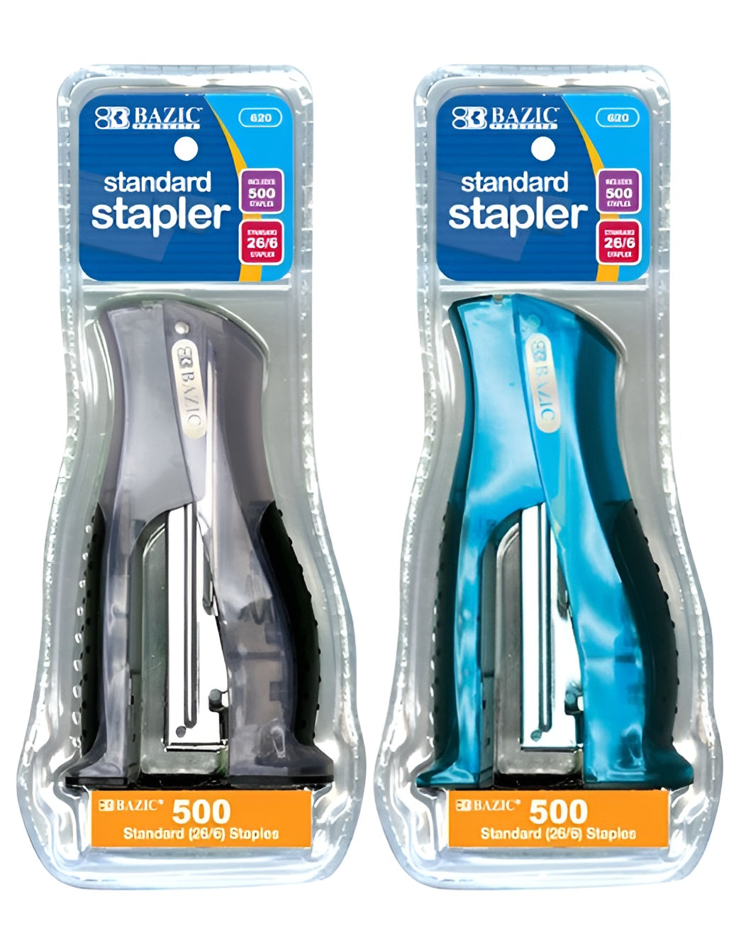 Compact Stand-Up Standard (26/6) Stapler With 500 Ct Staples Comfort Soft Grip - 2 pcs Random Color