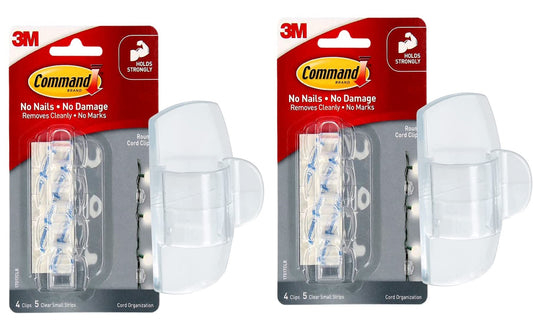 3M Command Round Cord Clips, 4-Clips with Adhesive, Clear, Organizing Multiple Cord Sizes - 2 Pack