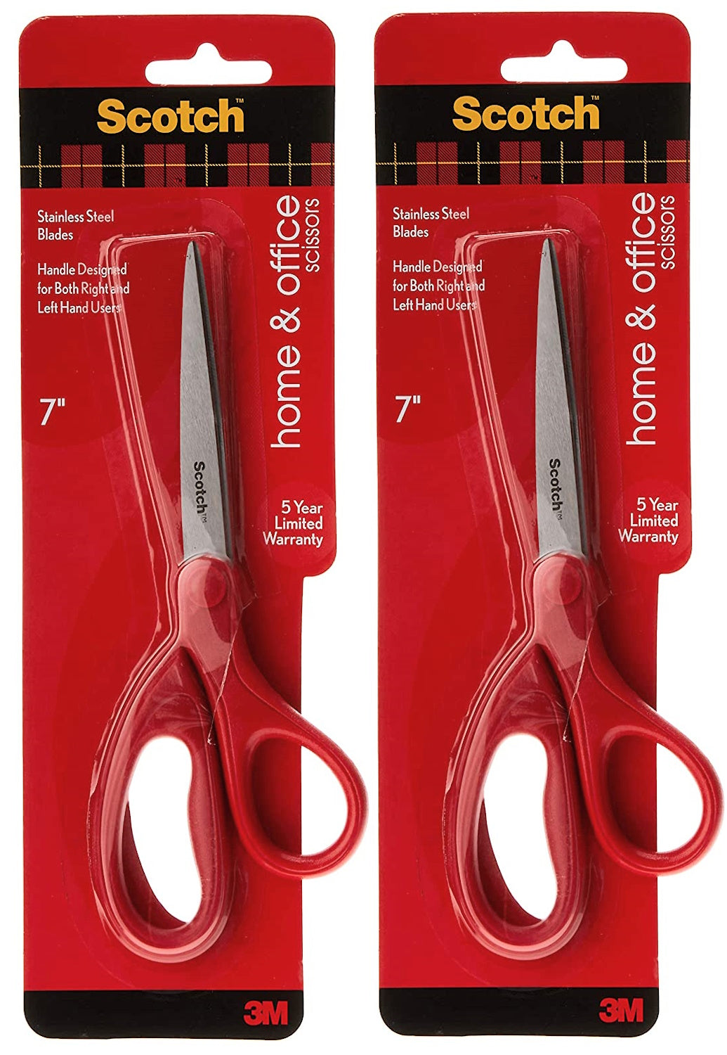 Scotch Household Scissor, 7-Inches Red Handle Light Duty Cutting Stainless Steel Blades - 2-Count