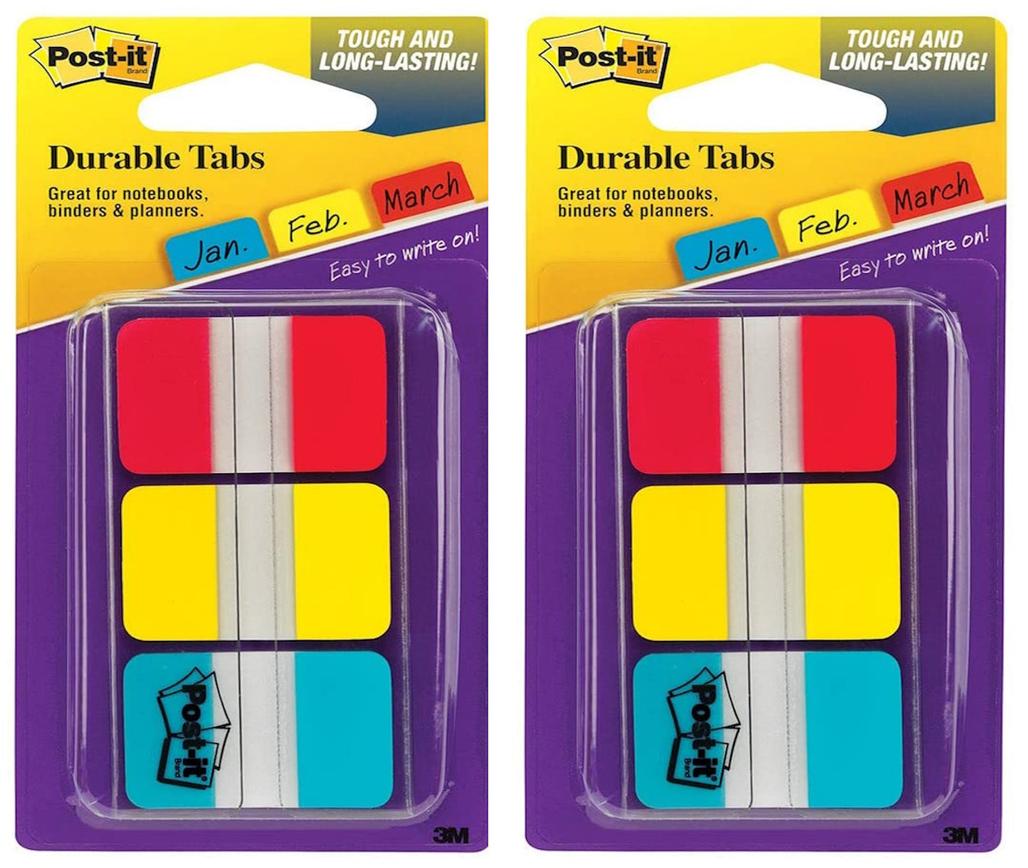 Post-it Tabs, 1 inch, Durable Writable Sticks Securely Removes Cleanly 66 Tabs/On-The-Go Dispenser - 2 Pack