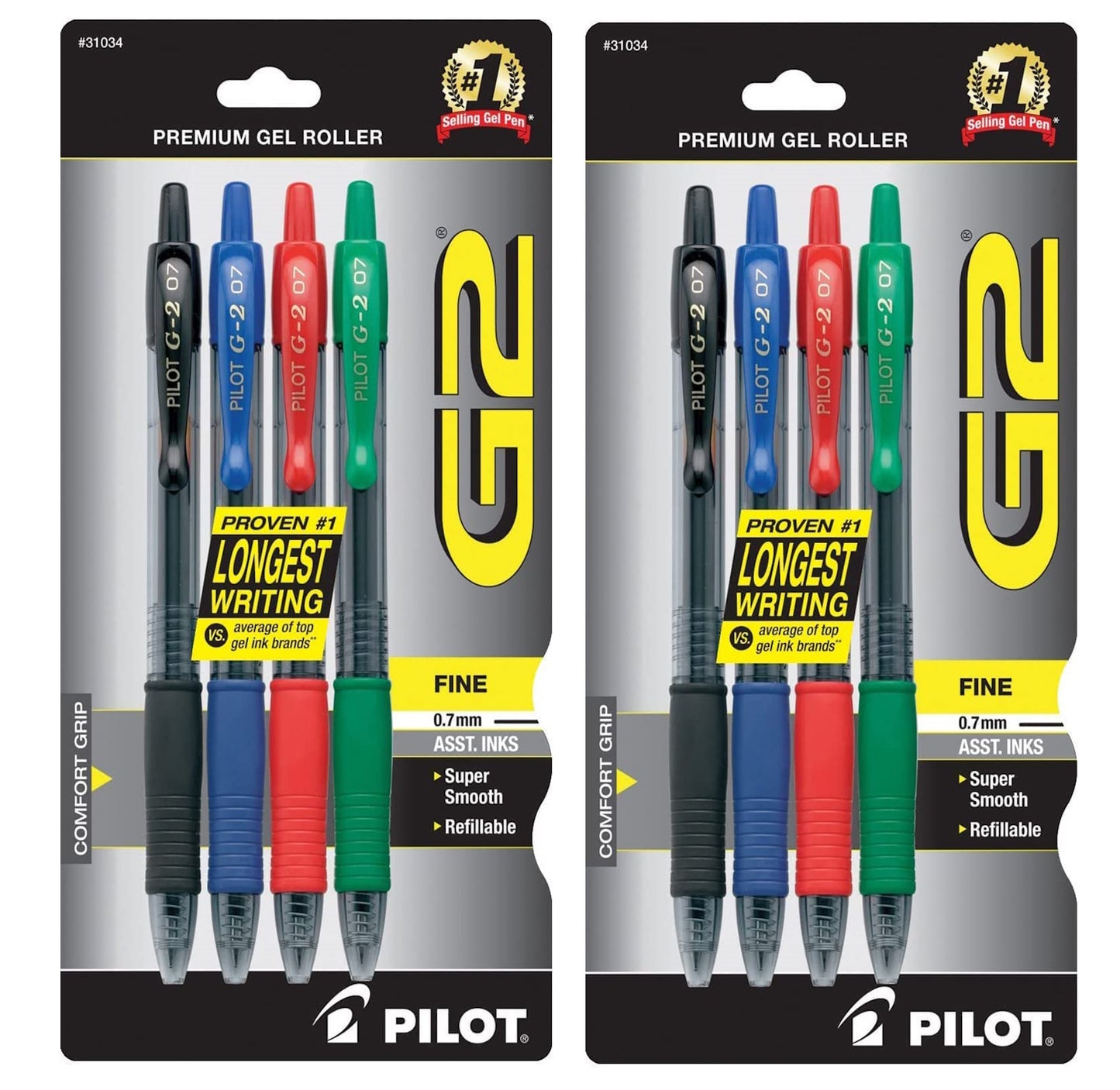 Pilot G2 Retractable Gel Ink Pens, Fine Point Assorted Colors, 2 Pack of 8 Pens