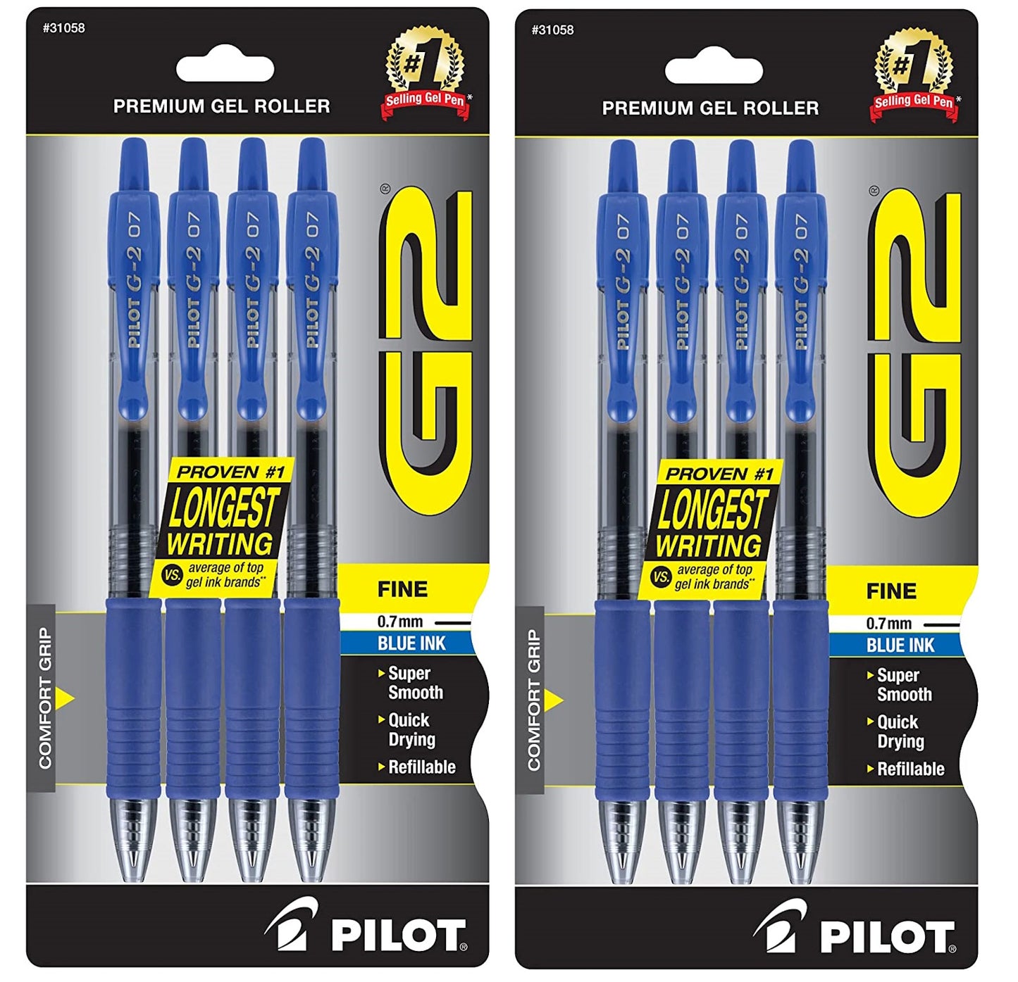 PILOT G2 Premium Refillable, Retractable Rolling Ball Gel Pens 4-Count Fine Point Blue Ink - Pack of 2